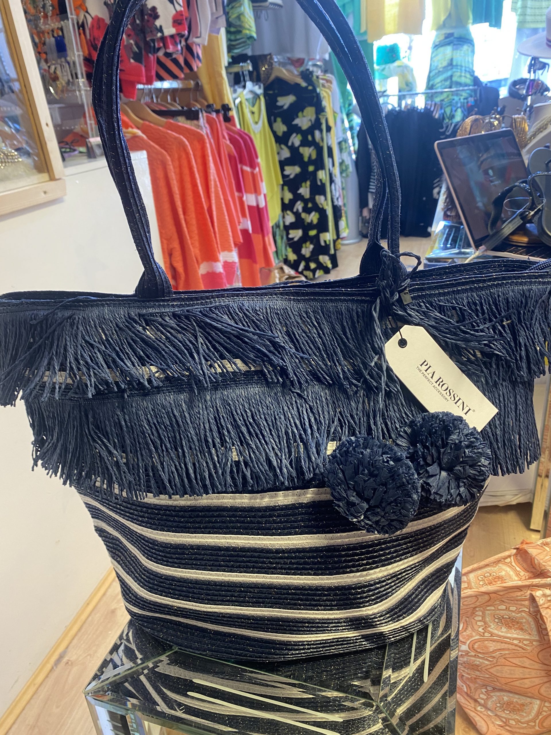 Pia Rossini Mykonos bag in navy and white - Hollywood Babes